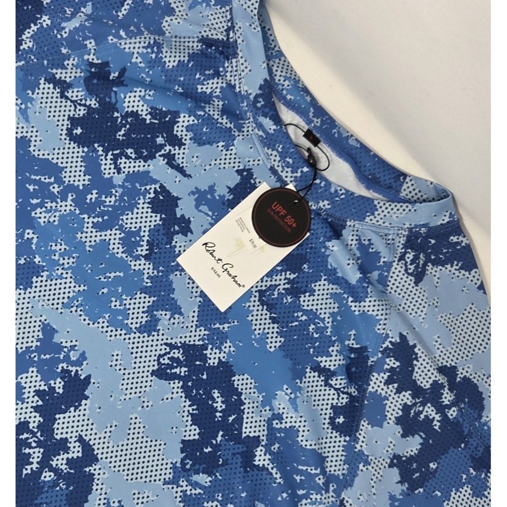 NEW Robert Graham Swim Rashguard Mens Large Blue Camo UPF 50+ NWT